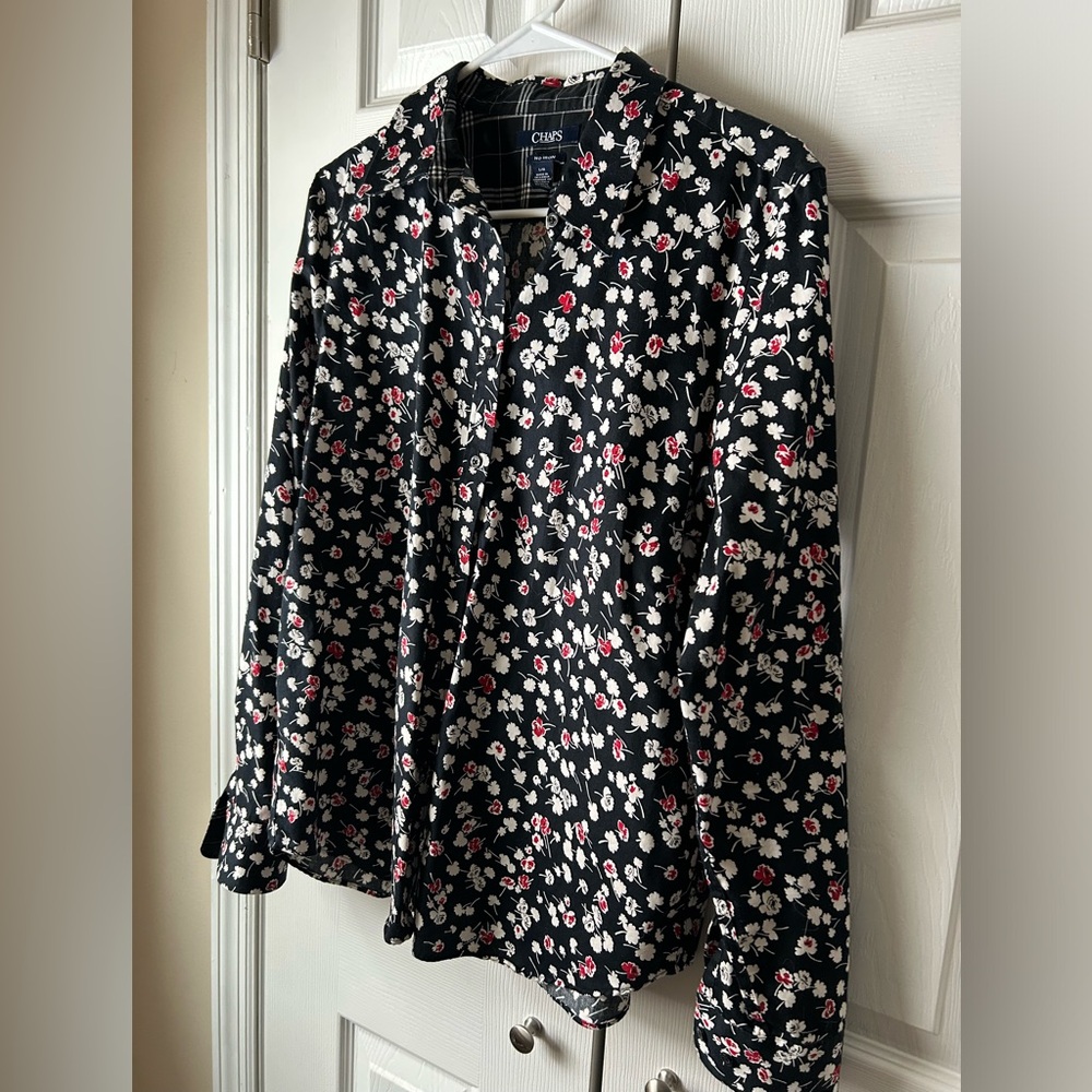 Chaps Black Floral Button Down